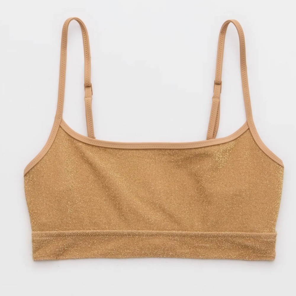 Aerie • Gold Glitter Scoop Bikini Top